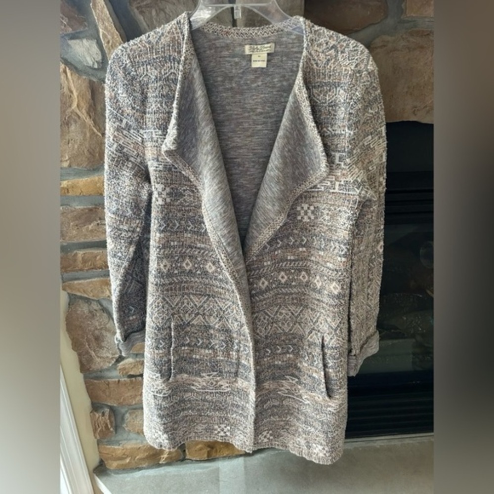 Lucky Brand Open Front Printed Linen Blend Sweater Cardigan Women’s Size M